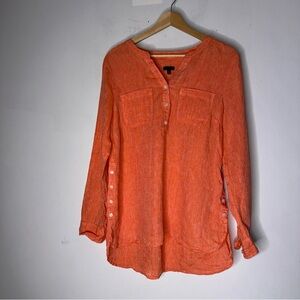 Talbots Side Button Tunic Linen V Neck Orange Top Medium